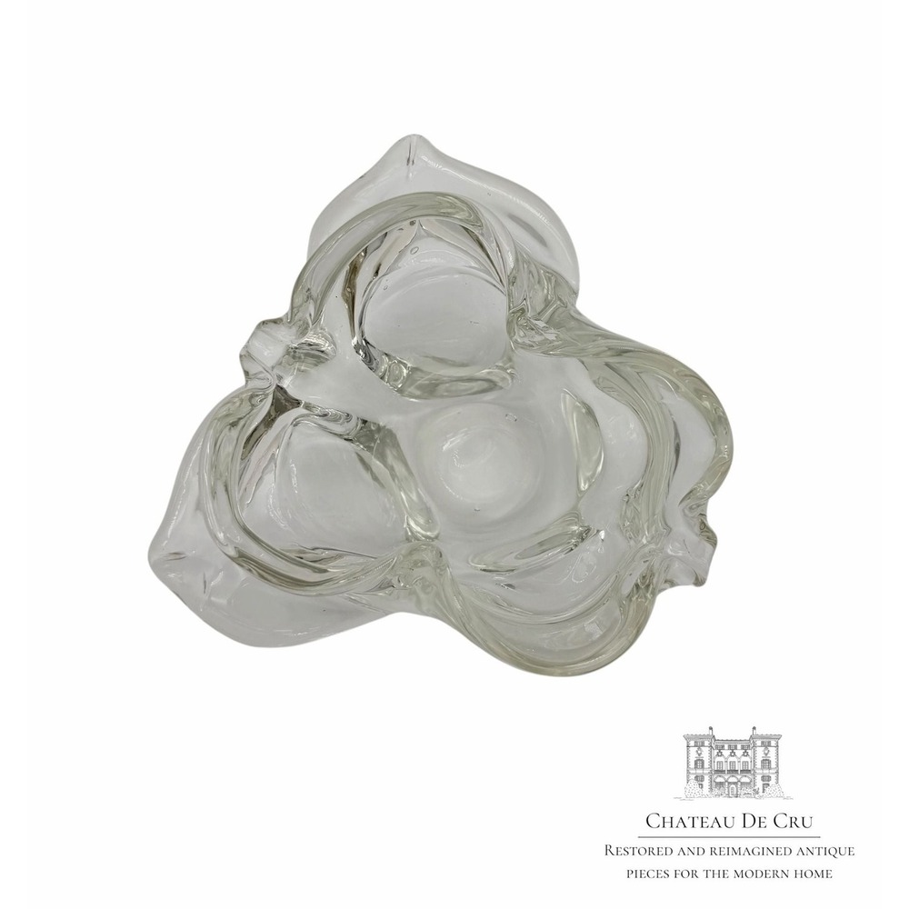 Vintage Hand Blown Murano Clear Art Glass Butterfly Ashtray‎ Bowl